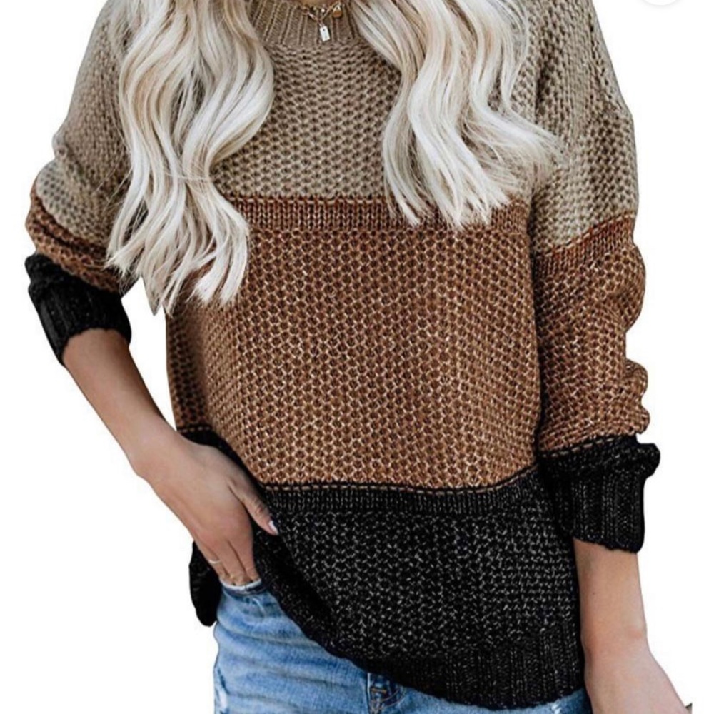 Color Block Oversized Crewneck Sweater